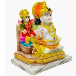 Side angle view of 4.5 Inch Marble Dust God Kuber and Maa Laxmi Joint Idol