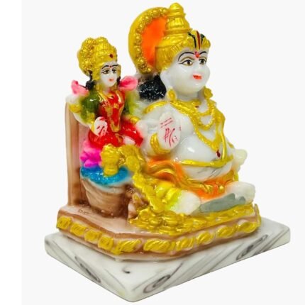 Side angle view of 4.5 Inch Marble Dust God Kuber and Maa Laxmi Joint Idol