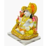 Back view of 4.5 Inch Marble Dust God Kuber and Maa Laxmi Joint Idol showing golden halos