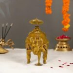Handcrafted Brass Shirdi Sai Baba Statue with Chair and Umbrella 15 cm Religious Idol for Home Temple Decor