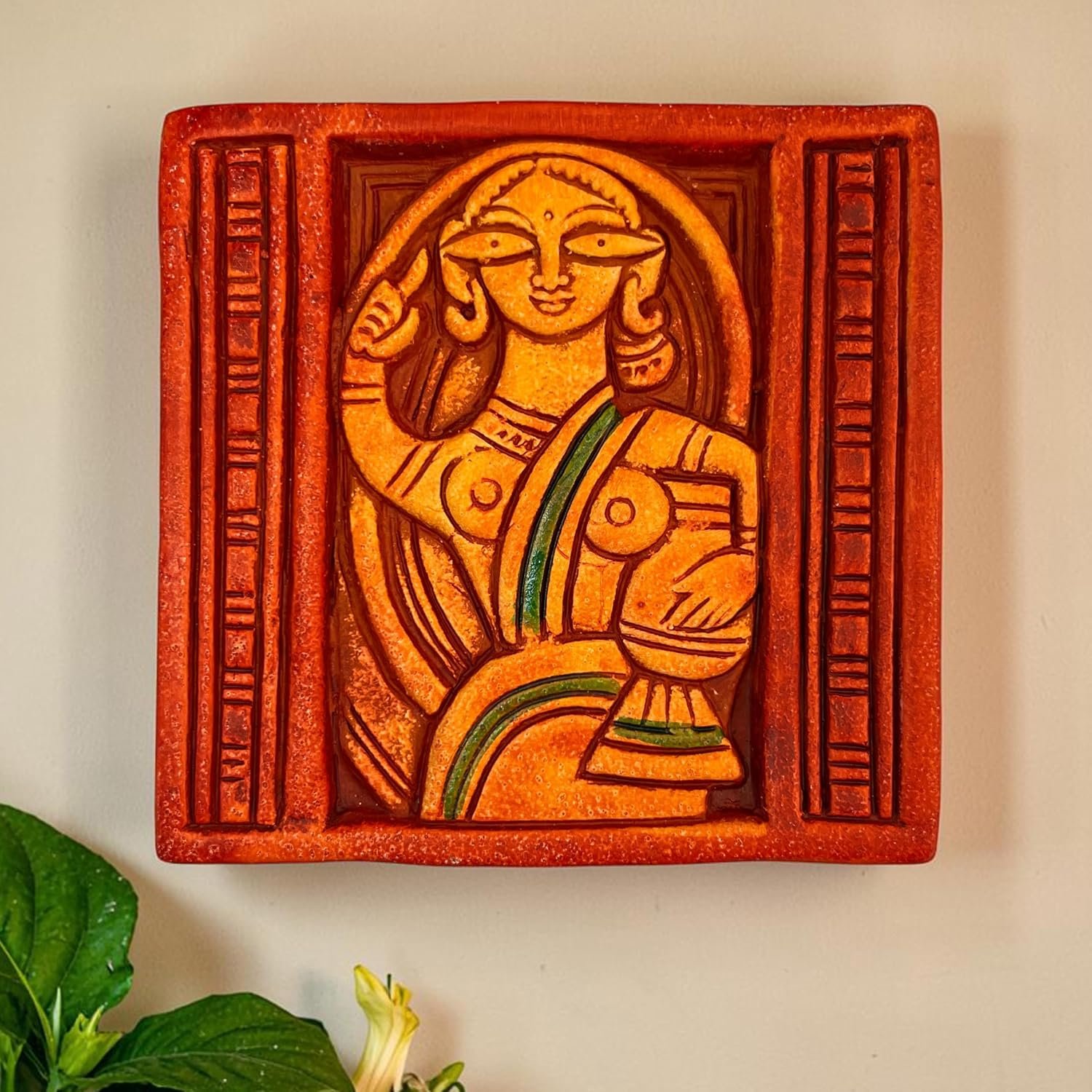 Handcrafted Tribal Lady Terracotta Wall Art 5.5 Inch Handcrafted Tribal Lady Terracotta Wall Art 5.5 Inch - Ethnic Clay Wall Hanging for Home Decor