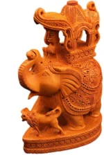 Handcrafted wooden Ambabari elephant statue with a royal howdah pavilion measuring 20 cm for home decor
