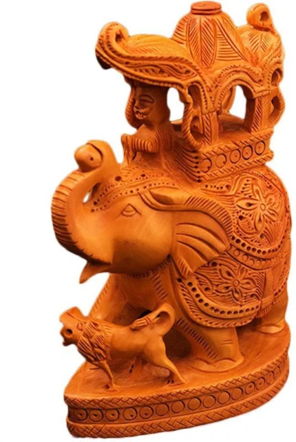 Handcrafted wooden Ambabari elephant statue with a royal howdah pavilion measuring 20 cm for home decor