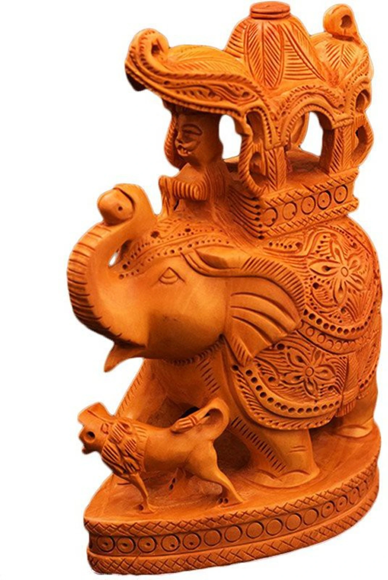 Handcrafted Wooden Ambabari Elephant Statue with a Royal Howdah (Pavilion) Handcrafted wooden Ambabari elephant statue with a royal howdah pavilion measuring 20 cm for home decor