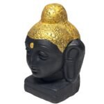 Handpainted Black Terracotta Buddha Head with Gold Accents Angle View