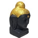 Handpainted Black Terracotta Buddha Head with Gold Accents Side Profile View
