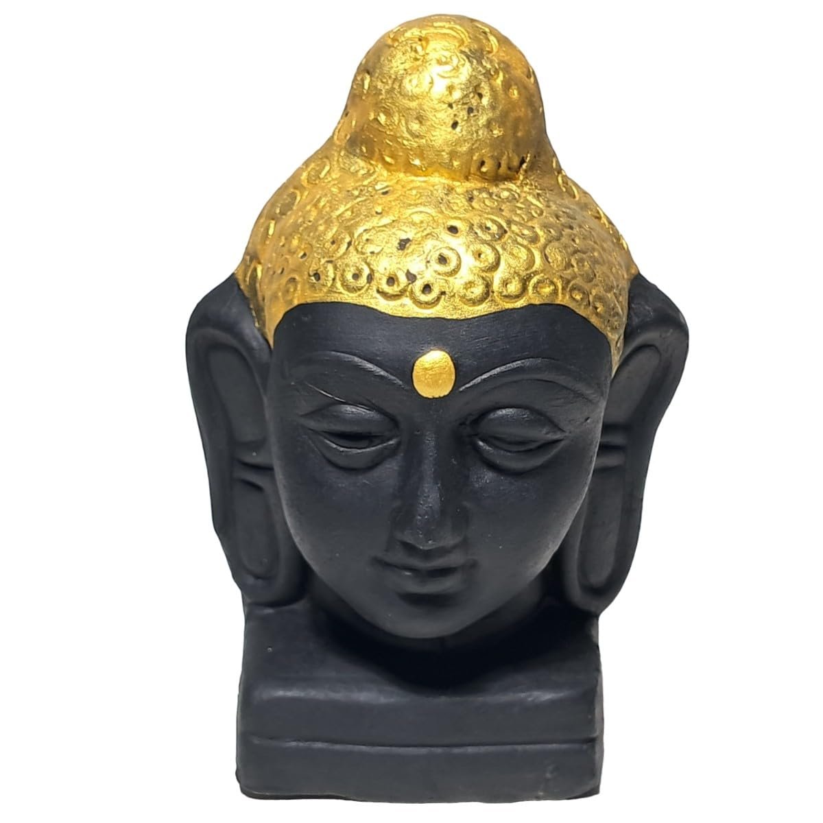 Handpainted Black Terracotta Buddha Head with Gold Accents Handpainted Black Terracotta Buddha Head with Gold Accents Statue