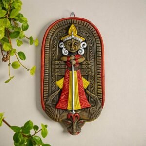 Handpainted Terracotta Mahishasura Mardini Wall Hanging Showpiece