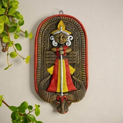 Handpainted Terracotta Mahishasura Mardini Wall Hanging Showpiece