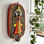 Handpainted Terracotta Mahishasura Mardini Wall Hanging Showpiece Back View Mount