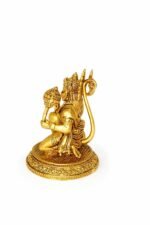 Side perspective view of Hanuman Ji murti in solid brass with gold finish for home and office