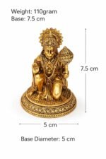 Close-up detail view of Hanuman Ji murti in solid brass with gold finish showcasing fine facial expression and craftsmanship