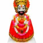 6 Inch Handcrafted Khatu Shyam Ji Marble Dust Idol with Ornate Crown and Floral Decoration