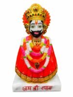6 Inch Handcrafted Khatu Shyam Ji Marble Dust Idol with Ornate Crown and Floral Decoration