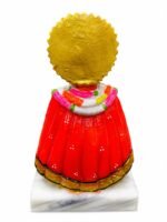 Back view of 6 Inch Handcrafted Khatu Shyam Ji Marble Dust Idol showing floral backdrop design