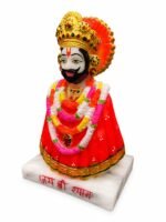 Side angle view of 6 Inch Khatu Shyam Ji Marble Dust Idol showing fine craftsmanship and decorative crown