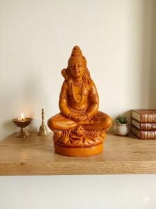 Front View of Handpainted Terracotta Lord Shiva Meditating Idol
