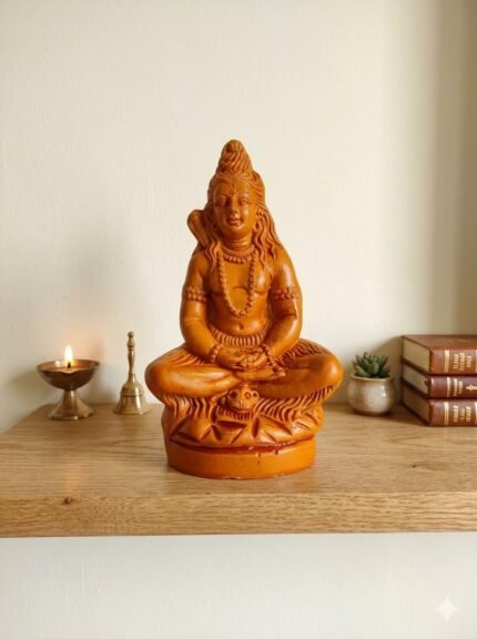 Front View of Handpainted Terracotta Lord Shiva Meditating Idol