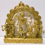Maa Durga Family Dhokra Handicraft Brass Metal Home Decorative Showpiece Golden Color 29 CM