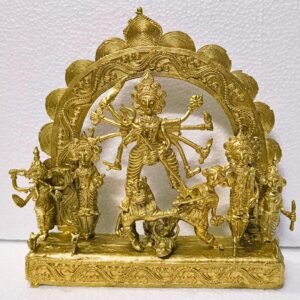 Maa Durga Family Dhokra Handicraft Brass Metal Home Decorative Showpiece Golden Color 29 CM