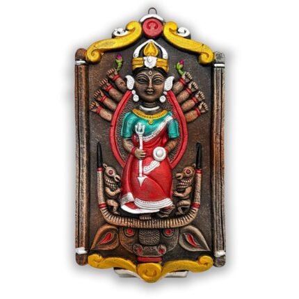 Maa Durga Murti Mahisasur Mardini Terracotta Wall Hanging Idol 9.5 Inch