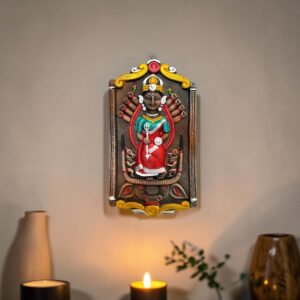 Front View of Maa Durga Murti Mahisasur Mardini Terracotta Wall Hanging Idol 9.5 Inch