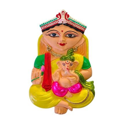 Handmade Maa Parvati and Child Ganesha terracotta clay idol for home temple decor