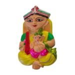 Close up front view of Maa Parvati with Child Ganesha handmade terracotta statue