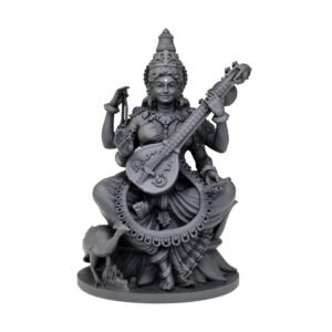 Maa Saraswati Idol Black UV Resin 8 cm Sitting Pose Abhaya Mudra Goddess Sharda Statue