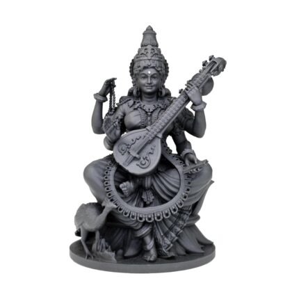 Maa Saraswati Idol Black UV Resin 8 cm Sitting Pose Abhaya Mudra Goddess Sharda Statue