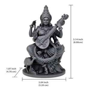 Maa Saraswati Idol Black UV Resin 8 cm Sitting Pose Abhaya Mudra Goddess Sharda Statue SZ