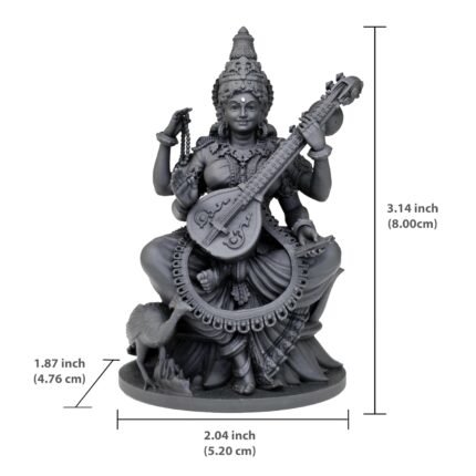Maa Saraswati Idol Black UV Resin 8 cm Sitting Pose Abhaya Mudra Goddess Sharda Statue SZ