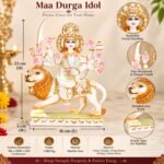 Hand holding Marble Durga Devi Idol showcasing compact size and hand-painted detail