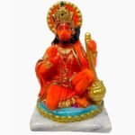 Here are the SEO-optimized metadata fields for this image (Marble-Dust-Ashirwad-Hanuman-Idol-5-Inch.jpg), featuring Lord Hanuman in a seated blessing stance: 1. Alt Text 5 Inch Marble Dust Ashirwad Hanuman Idol Seated in Blessing Mudra