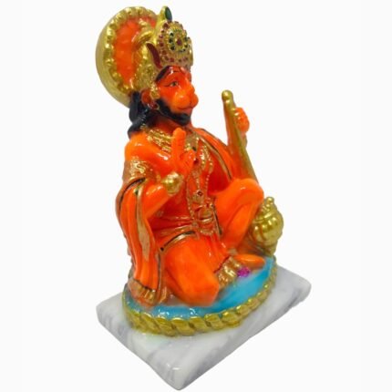 Side profile view of 5 Inch Marble Dust Ashirwad Hanuman Idol showing craftsmanship details