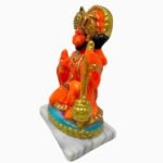 Side angle view of 5 Inch Marble Dust Ashirwad Hanuman Idol showing three-dimensional depth and gold mace detail