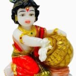5.5 Inch Marble Dust Bal Krishna Laddu Gopal Idol with Makhan Matki for Home Mandir