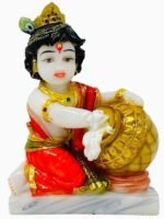 5.5 Inch Marble Dust Bal Krishna Laddu Gopal Idol with Makhan Matki for Home Mandir