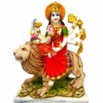 11 Inch Handcrafted Marble Dust Goddess Durga Devi Mata Sherawali Idol on Tiger