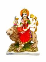 11 Inch Handcrafted Marble Dust Goddess Durga Devi Mata Sherawali Idol on Tiger