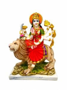 11 Inch Handcrafted Marble Dust Goddess Durga Devi Mata Sherawali Idol on Tiger