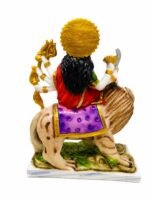 Back view of 11 Inch Marble Dust Goddess Durga Devi Mata Sherawali Idol showing golden halo and rear detail