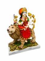Side view of 11 Inch Marble Dust Goddess Durga Devi Mata Sherawali Idol showing intricate details
