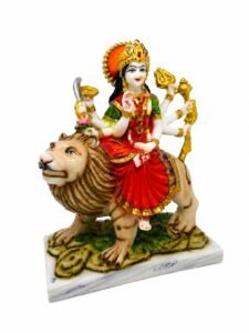 Side view of 11 Inch Marble Dust Goddess Durga Devi Mata Sherawali Idol showing intricate details