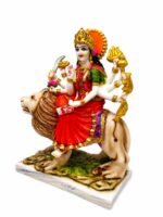 Side angle view of 11 Inch Marble Dust Goddess Durga Devi Mata Sherawali Idol showcasing detailed craftsmanship
