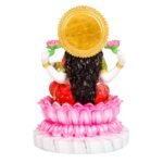 Back view of 13 Inch Multicolor Marble Dust Goddess Maa Laxmi Idol showing golden halo and lotus base detail