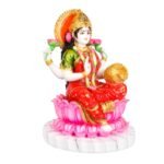 Side angle view of 13 Inch Multicolor Marble Dust Goddess Maa Laxmi Idol