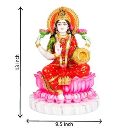 Size Chart and Dimensions for 13 Inch Multicolor Marble Dust Goddess Maa Laxmi Idol