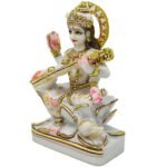 Marble Dust Goddess Saraswati Idol 6.5 Inch Side View Detail