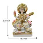 Marble Dust Goddess Saraswati Idol 6.5 Inch Size Measurement View